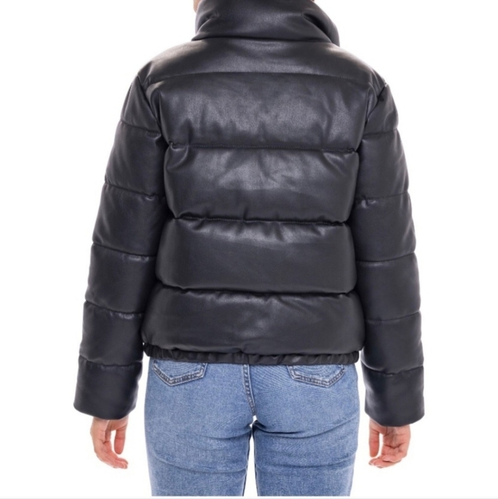 Women's Faux Leather Puffer Jacket Black Puffy Coat - S.E.B. By SEBBY Size 3X - Picture 16 of 16